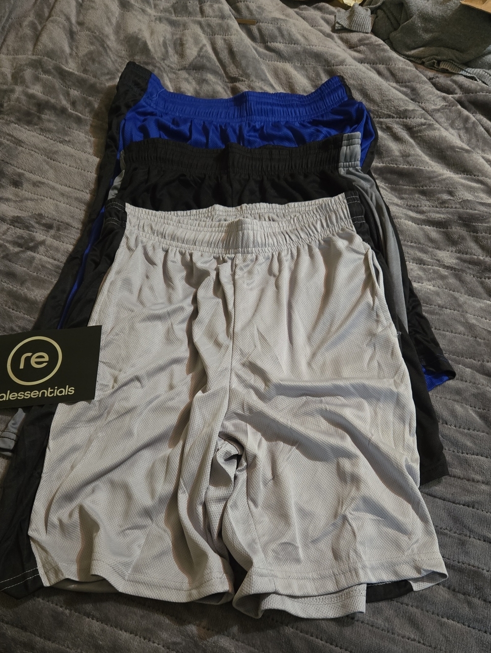 RealessentiaMen's Athletic Short 3-Pack — Gray, Black & Blue Performance Shorts